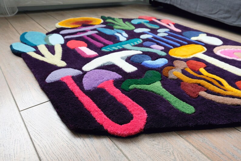 Colorful Mushroom Handmade Tufted Rug Irregular Shape Etsy
