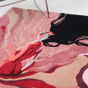 Pink Handmade Tufted Rug, Sensual woman, Area rug, Fun, Cool, Vibrant, Unique, Eclectic, Urban High Quality Floor Art, Wool Acrylic Thick
