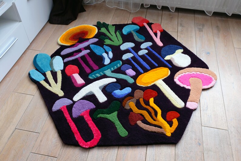 Colorful Mushroom Handmade Tufted Rug Irregular Shape Etsy