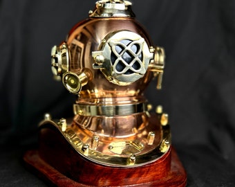 Elegante koperen en messing duikhelm | Mini-duikhelm | Retro marine hoofddeksel voor oceaanliefhebbers | Perfect als woondecoratie