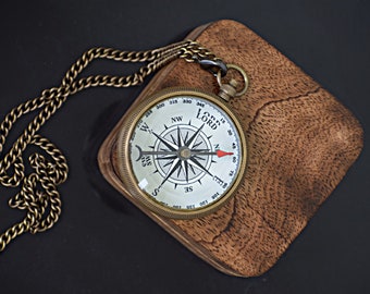 Brass Handmade Direction Compass With Chain, Functional Pocket Compass With Chain, Gift For Him, Valentine Gift, Couple Gift