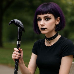 Bastón personalizado con mango de cuervo negro - Bastón en espiral personalizado con mango de cuervo de aluminio - Regalo hecho a mano para hombres, bastón gótico para cosplay