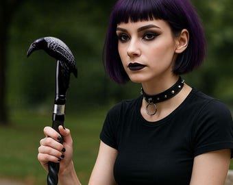 Personalisierte schwarze Raben Griff Gehstock - Custom Spiral Cane mit Aluminium Raben Griff - handgemachtes Geschenk für Männer, Gothic Cosplay Cane