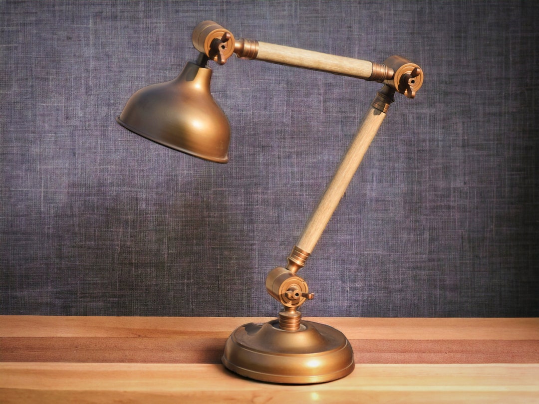 Brass Table Lamp Adjustable Wooden Stand Desk Lamp Brass Etsy