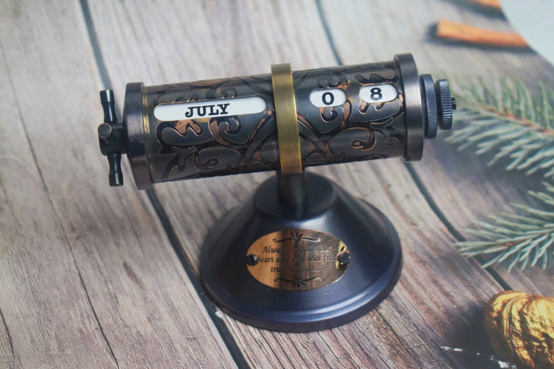 Hand Engraved 2024 Brass Calendar With Black Antique Finish, Table