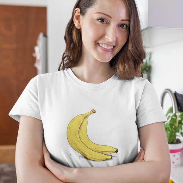 T-Shirt, Biobaumwolle, Banane, Obst, Küche, Kochen, Gesund, Vitamine, Gelb, Geschenk, Cartoon, Vegan, Vegetarier