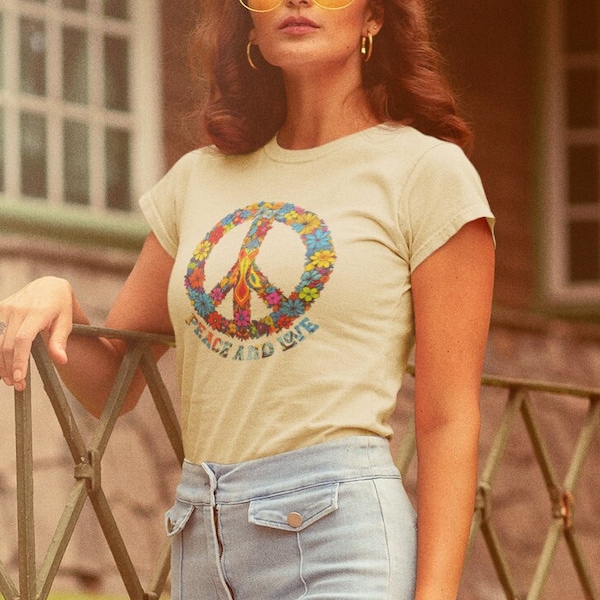 peace, peace sign, love, hippie, hippy, 70s, woodstock, peace movement, sign, organic, ladies shirt