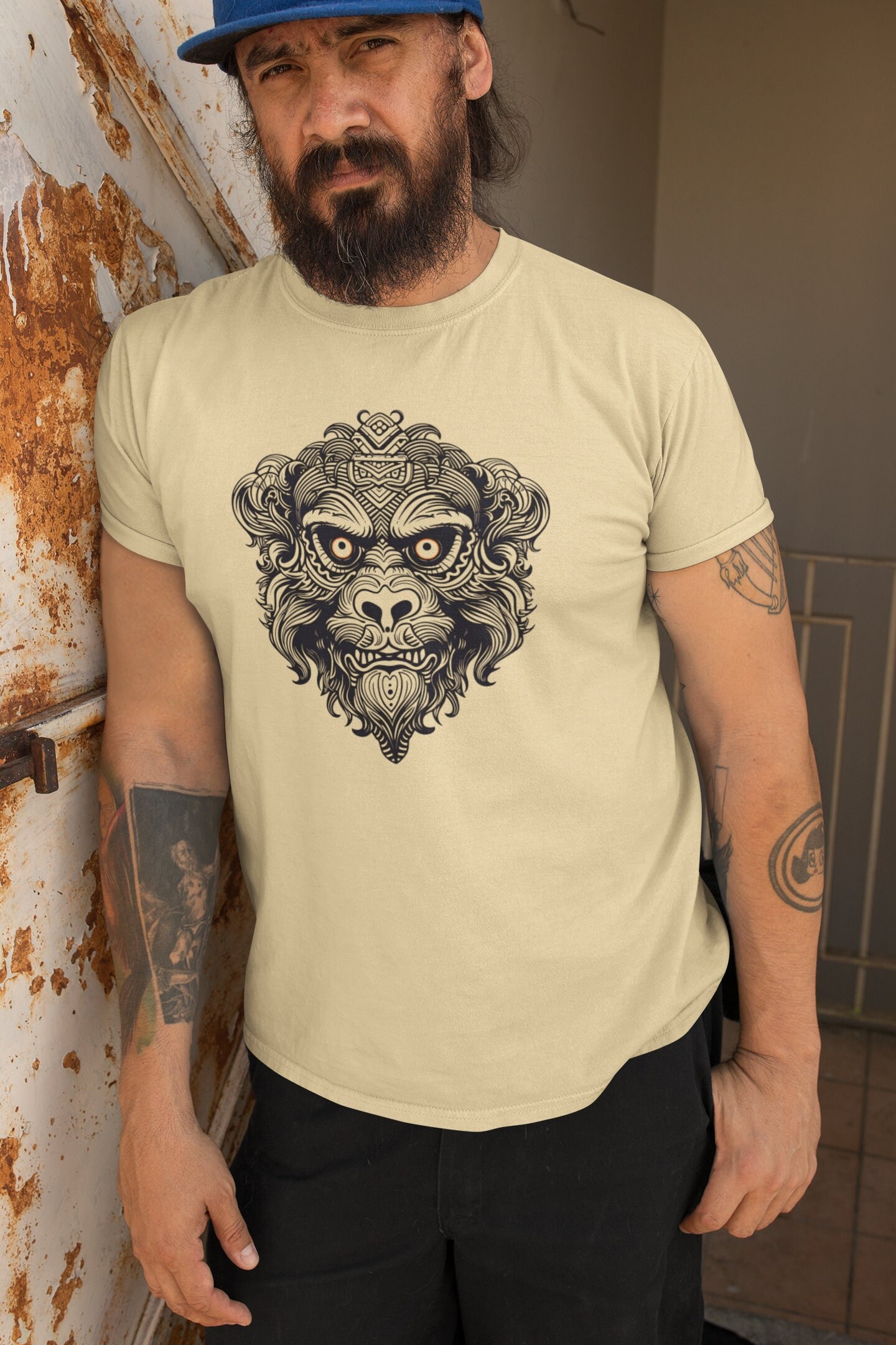 T-Shirt Gorilla Monkey Mandala Line Art Gothic Evil Gift Unisex Organic Cotton T-Shirt