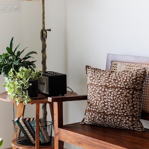 Block Print Cotton Throw Pillow Cover: Mocha Farmhouse Decor