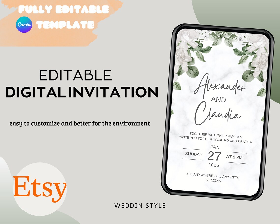Floral wedding evite Best Wedding Evite modern wedding Etsy Italia