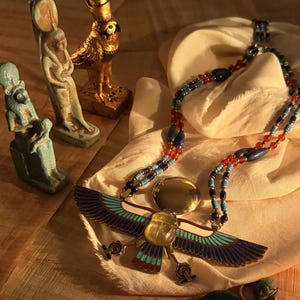 Handmade Egyptian Winged Scarab pectoral necklace