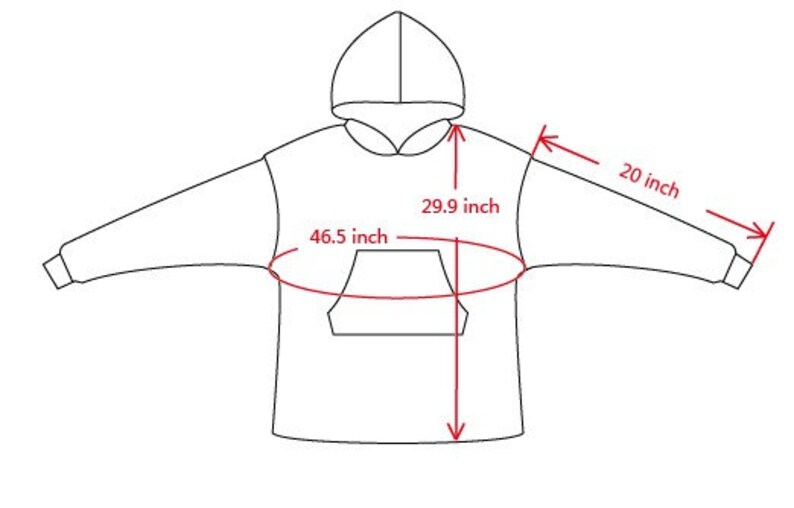 May include: A white hooded sweatshirt with a pocket on the front. The sweatshirt is 29.9 inches long and 46.5 inches wide. The sleeves are 20 inches long.