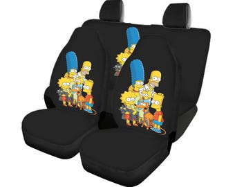 Simpsons Car Seat Covers Full Set | Front & Rear Universal Fit | Cartoon Auto Interior | Funny Car Decor | Fits Cars, Trucks, Vans