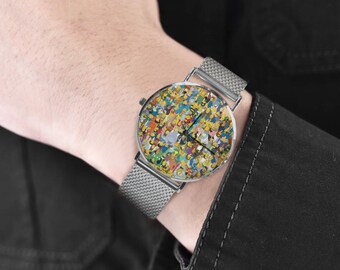 Custom Simpson Stainless Steel Watch – Black or Silver Strap, Funny Cartoon Gift, Personalized Cartoon Dial Wristwatch
