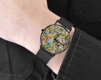 Custom Simpson Stainless Steel Watch – Black or Silver Strap, Funny Cartoon Gift, Personalized Cartoon Dial Wristwatch
