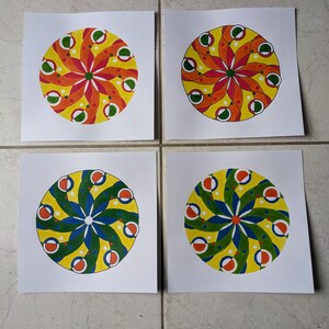 Quatre cartes mandalas rosaces
