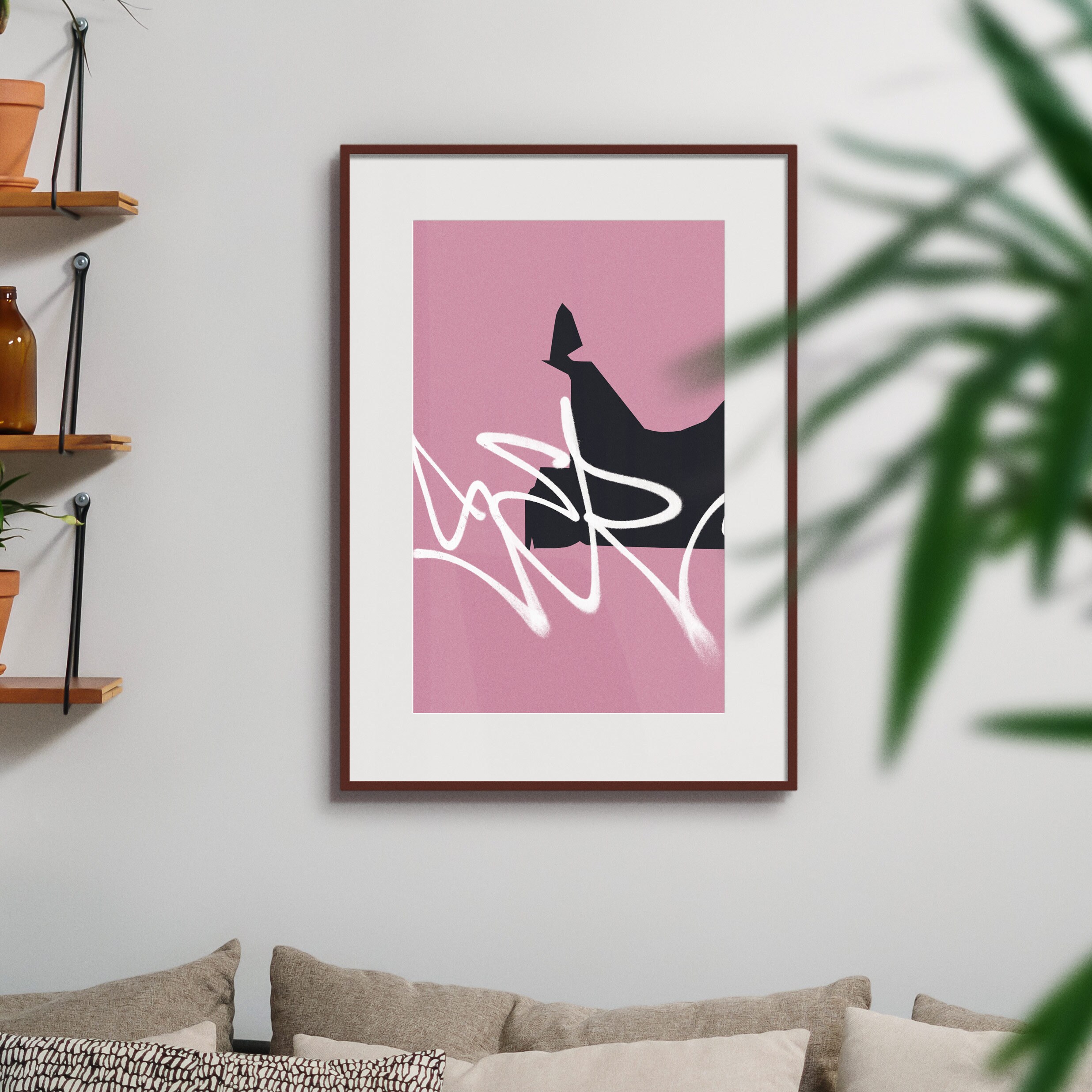 Pink Minimal Art Print, Digital Download, Boho Wall Art, Graffiti Wall