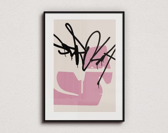 Pink and Black Minimal  Hypebeast Art Print, Digital Download, Boho Wall Art, Graffiti Wall Art, NYC Street Art, Kaw, Trendy Cool Art Print