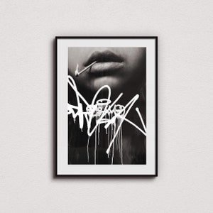 Hypebeast Graffiti Konsttryck, Svartvitt Gatustil (Digital Nedladdning)