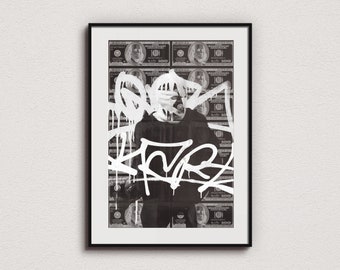 Hypebeast Black and White Street Art Print, Digital Download, Dark Gothic Wall Art, Graffiti Wall Art, NYC Street Art, Urban Fashion Art.