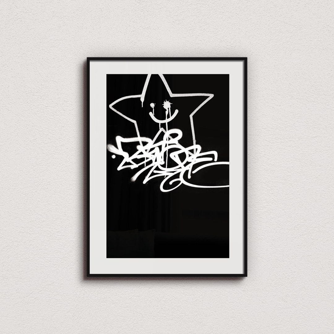 Black and White Star Street Art Poster, Nursery Wall Art, Kaws