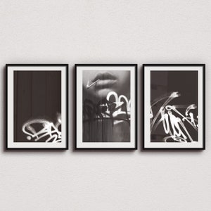 Schwarz und weiß Hypebeast Street Art Prints 3er Set , digitaler Download, dunkel Gothic Wandkunst, Graffiti Wandkunst, Urban Art, NYC weibliche Kunst