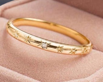 Gold Starburst Wedding Band, Diamond Stacking Ring, Celestial Gold Band, Minimalist Promise Ring, Dainty Anniversary Gift
