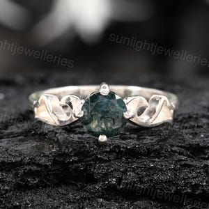 Sterling Silver Moss Agate Ring: Vintage Style Nature Band