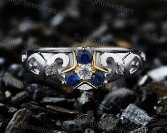 Triforce Zora's Sapphire Spiritual Stone Diamond / Moissanite Custom Ring 14K Gold Legend of Zelda Inspired Ring Video Game Engagement Ring