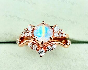 Rainbow Moonstone Engagement Ring, Vintage Sterling Silver Bridal Jewelry