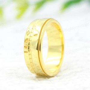 Iruma Kun Inspired Gold Tone Ring: Engraved Demonic Runes, Stainless Steel