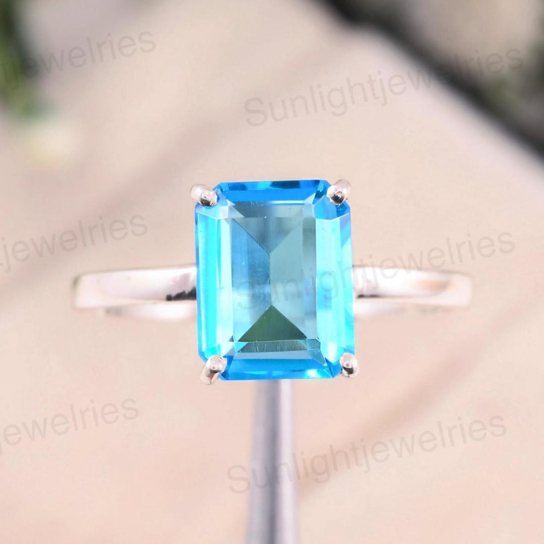 Emerald Cut Swiss Blue Topaz Ring: Sterling Silver Engagement Jewelry ...
