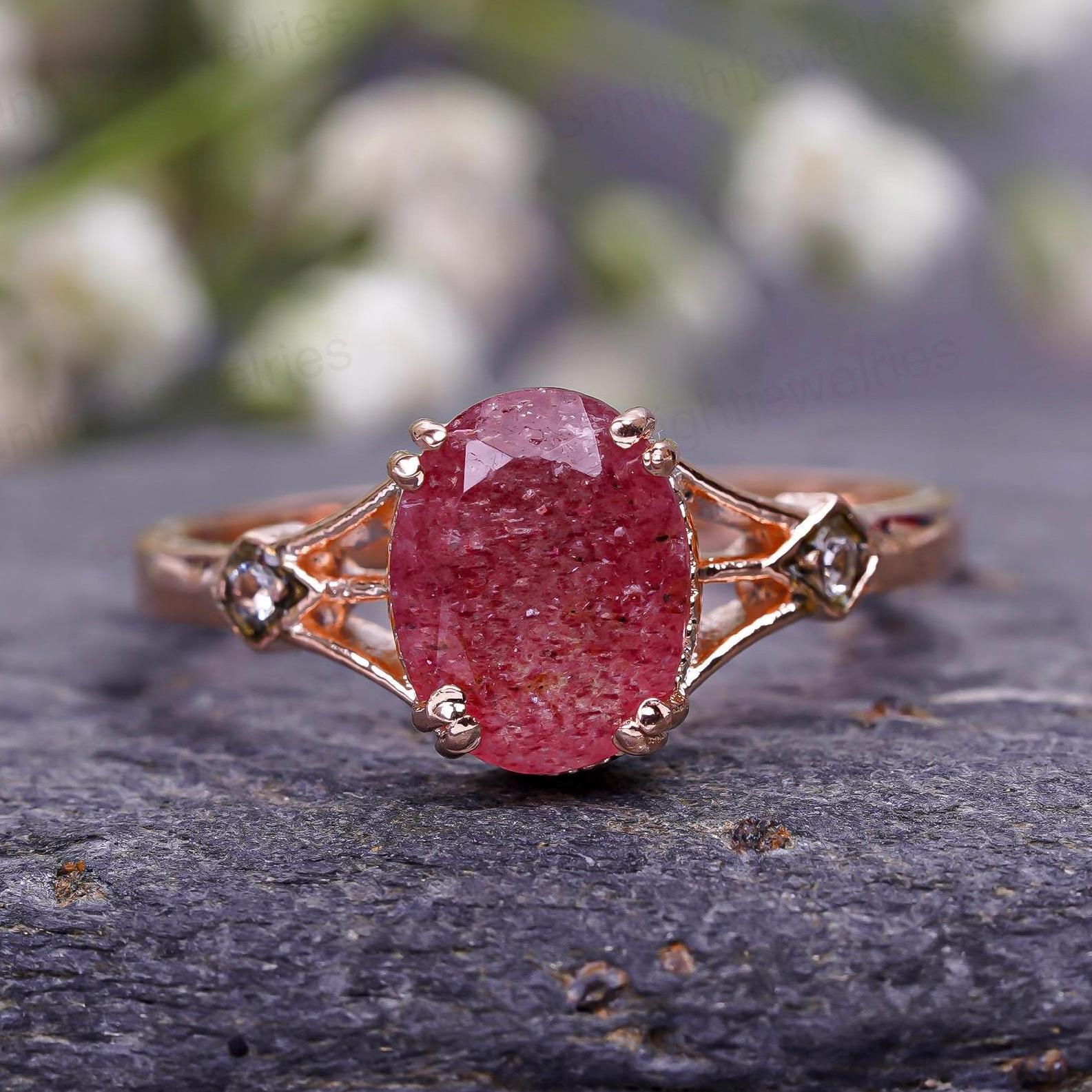 Bague Vintage Quartz Rose - Faite Main En Inde - Argenté - Taille 7.75 - Neuf Sans Boîte
