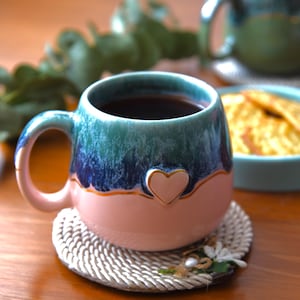 Handmade ceramic mug with gold accent heart pottery coffee cup gift for her christmas present valentines day gift idea unique handcrafted