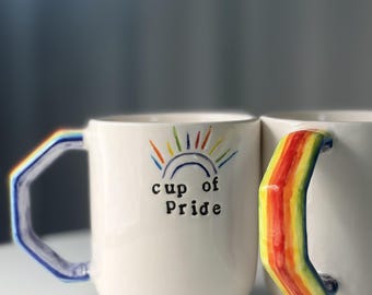Handmade ceramic LGBTQ mug gift queer rainbow colourful cup stoneware trans gay  trans queer tea cup birthday idea unique fun lesbian mug