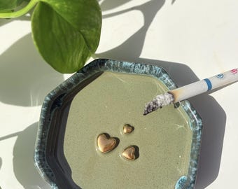 Handmade ceramic ashtray classy gift decor ceramic blue birthday accessory green housewarming cigar ashtray balcony decor home trinket dish