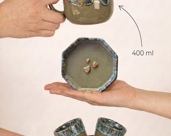Pack of handmade ceramic Mug ashtray and espresso shots Glazed housewarming smoker gift pottery New home gift decor Kitchenware package