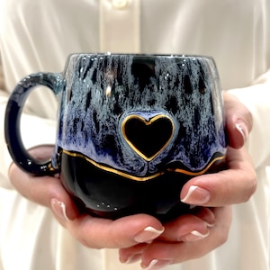 Coffee mug with gold accent heart valentines day gift for him
