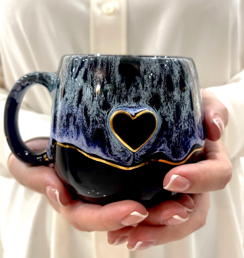 Coffee mug with gold accent heart valentines day gift for him