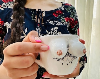 Handmade ceramic boob mug sculpted female body pottery cup with nipple detail unique coffee gift funny Christmas valentines birthday present