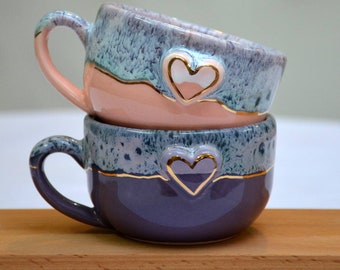 Taza hecha a mano, taza de café, taza de café, taza de corazón, taza linda, regalo de San Valentín, taza para regalo, juego de tazas, idea de regalo, taza de taza de amor de té de cerámica