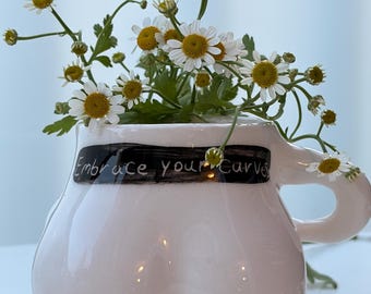 Handmade ceramic body sculpture mug Body positivity coffee cup Female body  ceramic art Flower vase gift feminist pot decor belly pintch mug