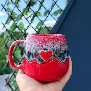 Handmade ceramic mug with gold accent heart pottery coffee cup gift for her christmas present valentines day gift idea unique handcrafted image 3