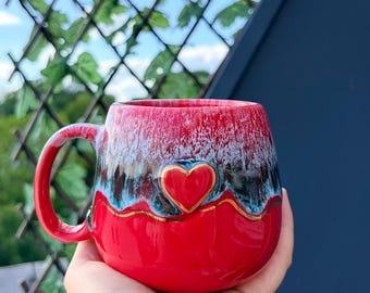 Handmade Ceramic red Mug christmas pottery gift housewarming kitchen table ware living room home decor for bestfriend unique girl birthday