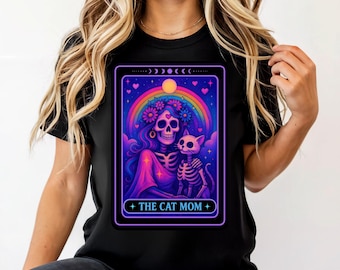 Personalised Cat Mom Tarot Card T-Shirt Gift Spooky Skeleton Shirt Gothic Cat Witchy Shirt Occult Cute Creepy Halloween tee Aesthetic gift