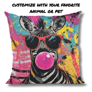 Custom Animal Pop art cushion cover funky wildlife Pillow Case slip Zebra cushion decor gift wildlife Statement decor animal lover gift