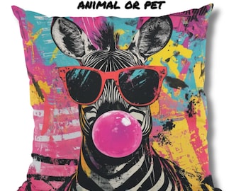 Custom Animal Pop art cushion cover funky wildlife Pillow Case slip Zebra cushion decor gift wildlife Statement decor animal lover gift