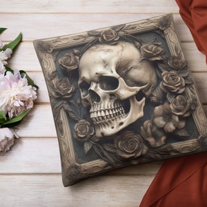 3D Skull and roses Cushion Pillow Cover, Gothic home decor, Gothic throw pillow, Cushion case gift, Gothic living room, Macabre rocker Decor