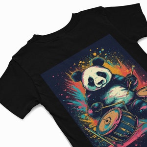 Panda Bear t shirt - Bear playing the drums T Shirts - Men's Graphic Shirt -  Panda Bear lover Gifts - Music Gift - Vibrant splash style