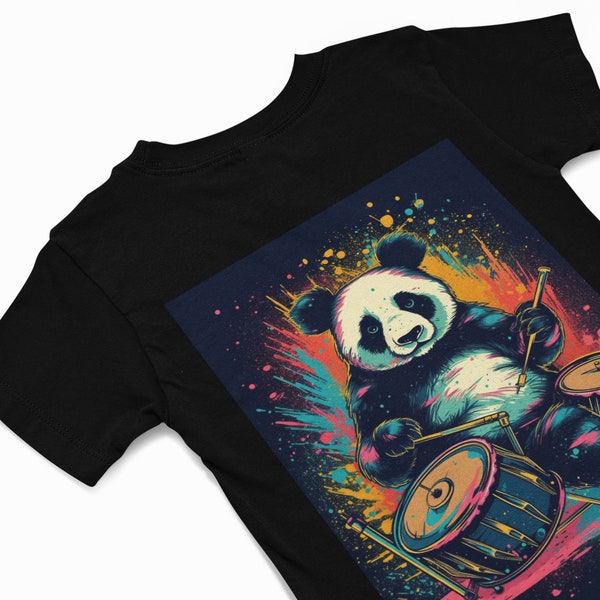 Maglietta Panda Bear - Orso che suona la batteria Magliette - Camicia grafica da uomo - Regali per gli amanti dell'orso Panda - Regalo musicale - Stile splash vibrante